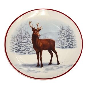 Holiday Time Christmas Deer Plate 8" Stag Buck‎ Winter Dinnerware Earthenware